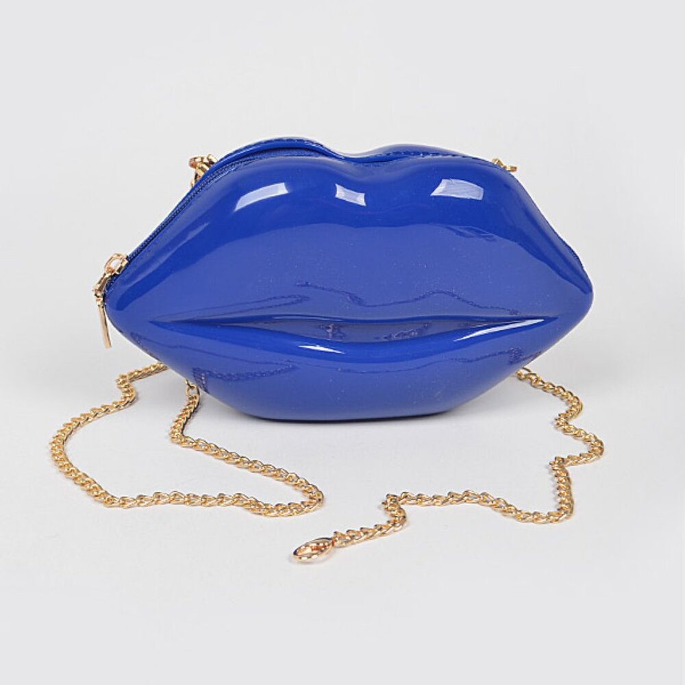 Lip Shaped- Lipstick Kisses Hard-shell Crossbody Handbag /Purse- Blue - NWT
